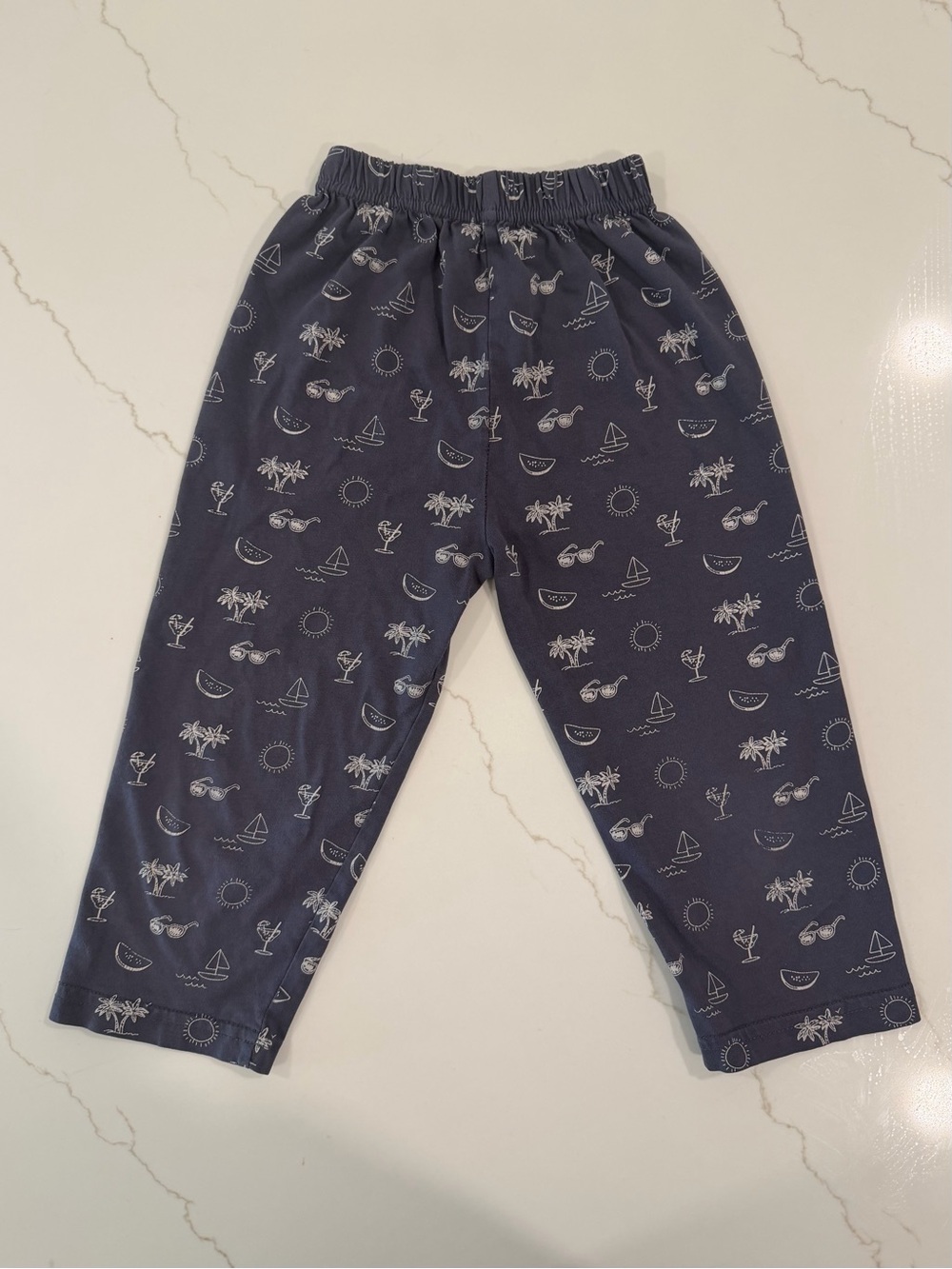 Navy Blue Palm & Sail Print Kids Casual Bottoms